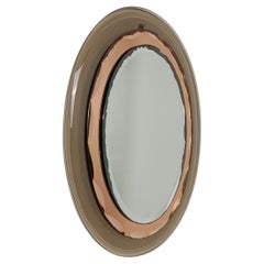 Mid-20th Century Italian in Smoked and Pink Bevelled Mirror By Cristal Arte, 50s