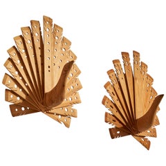 Swedish Designer, Wall Lights, Pine, Sweden, 1970s