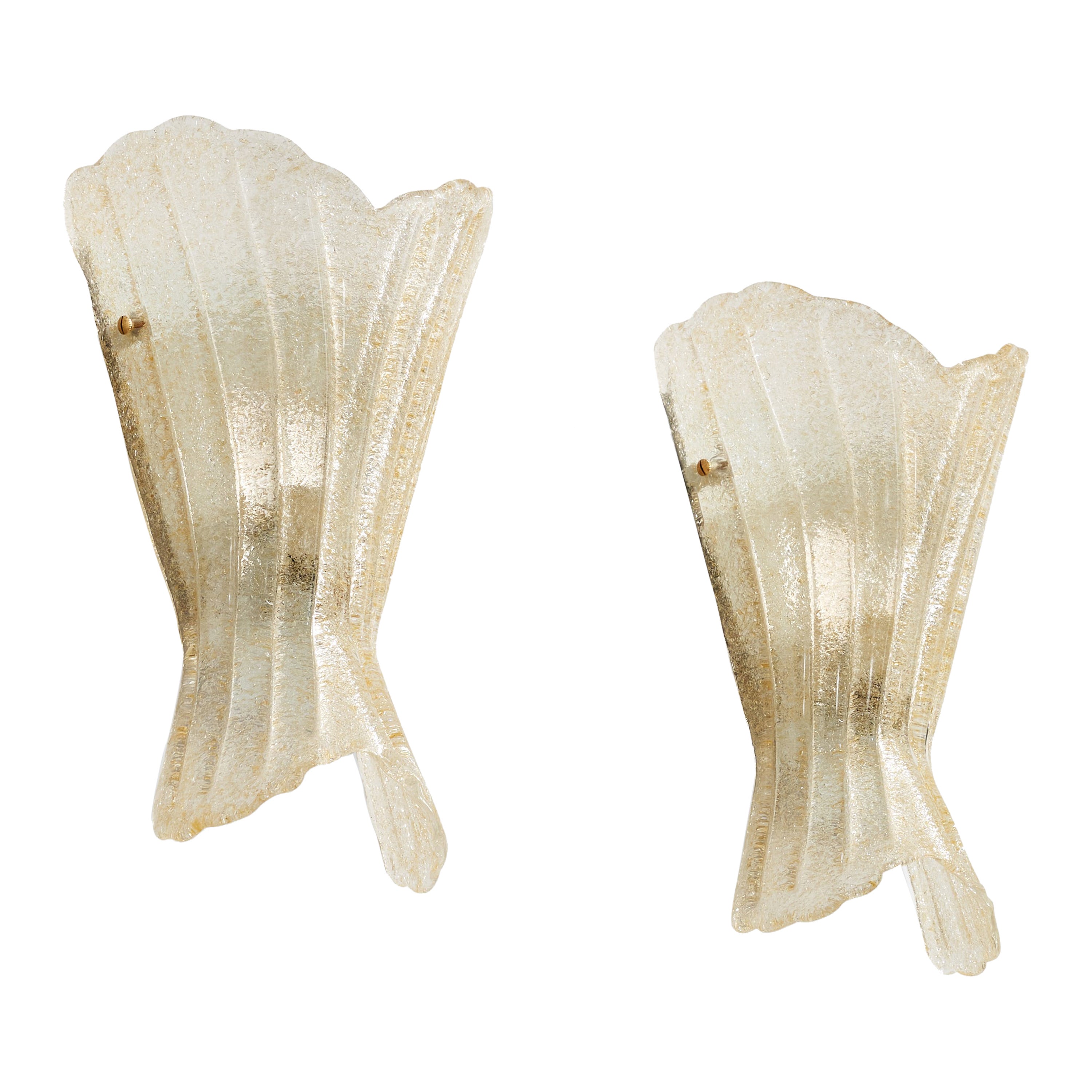 French Designer, Wall Lights, Glass, Brass, France, 1970s