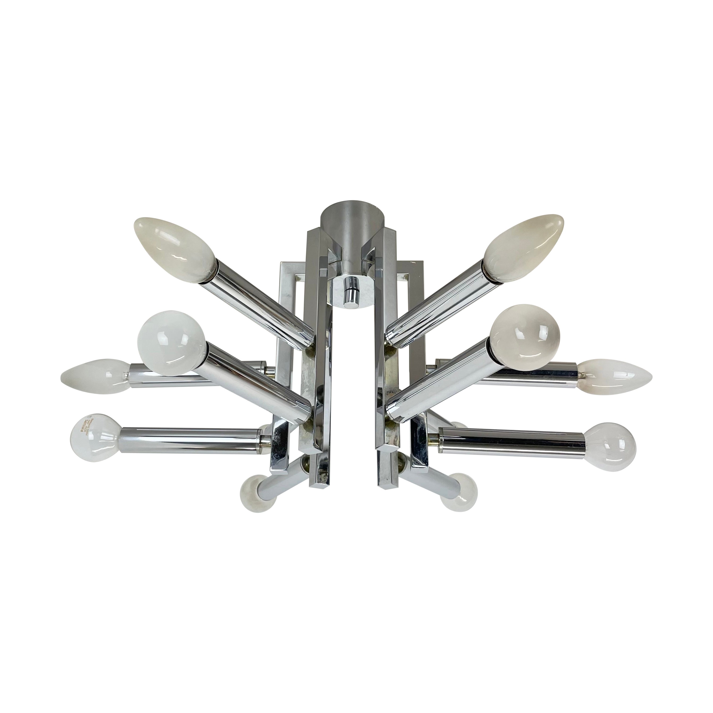 Modernist Huge chromed SPUTNIK Sciolari Style Ceiling Light, Italy, 1970s