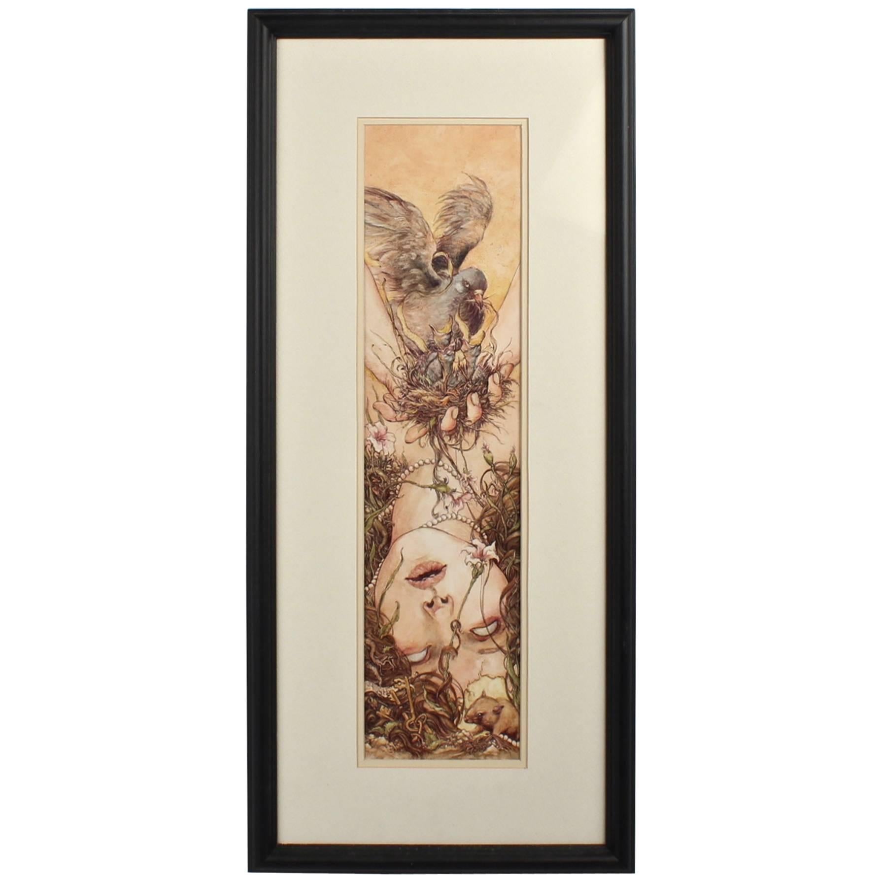 Husk, a Biro, Watercolor and Gouache Painting by Jeremy Hush, 2013 For Sale