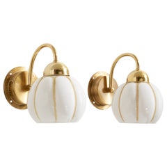 EWÅ Värnamo, Wall Lights, Brass, Glass, Sweden, 1970s