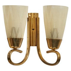Austrian Designer, Wall Light, Brass, Glass, Austria, 1950s