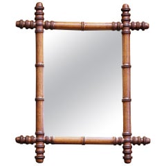 Early 20th Century French Hand Carved Walnut Faux Bamboo Wall Mirror