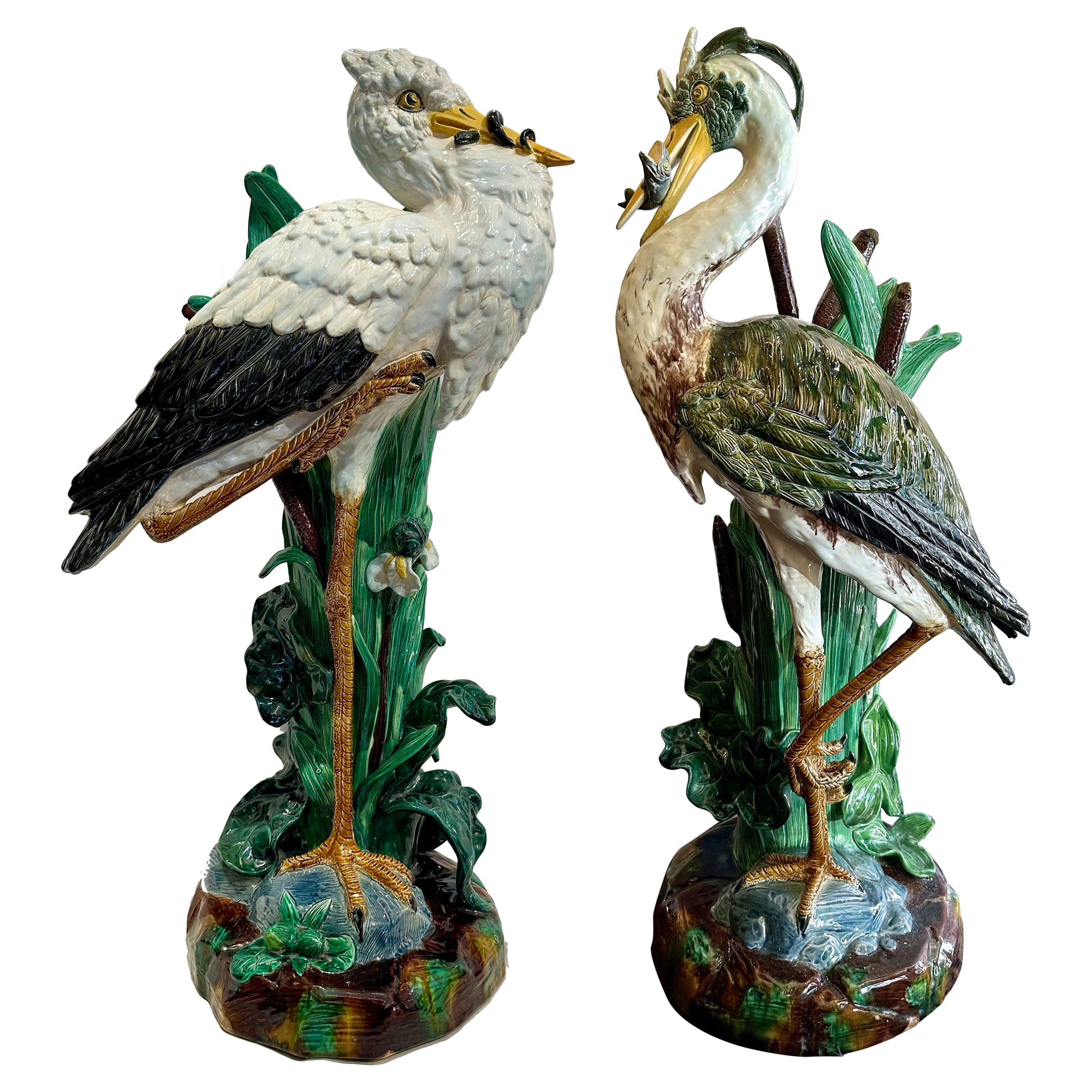 Par de Paragüeros Figurados de Pájaro de Mayólica Antique French, Circa 1890. en venta
