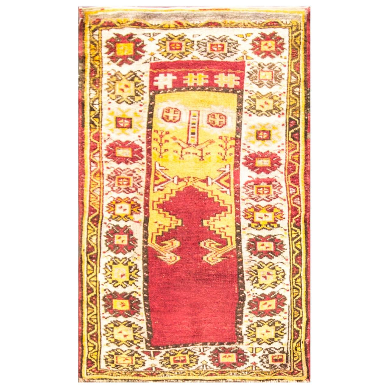  Antiker Anatolischer Oushak-Teppich, 3'3" x 4'5", kostenloser Versand