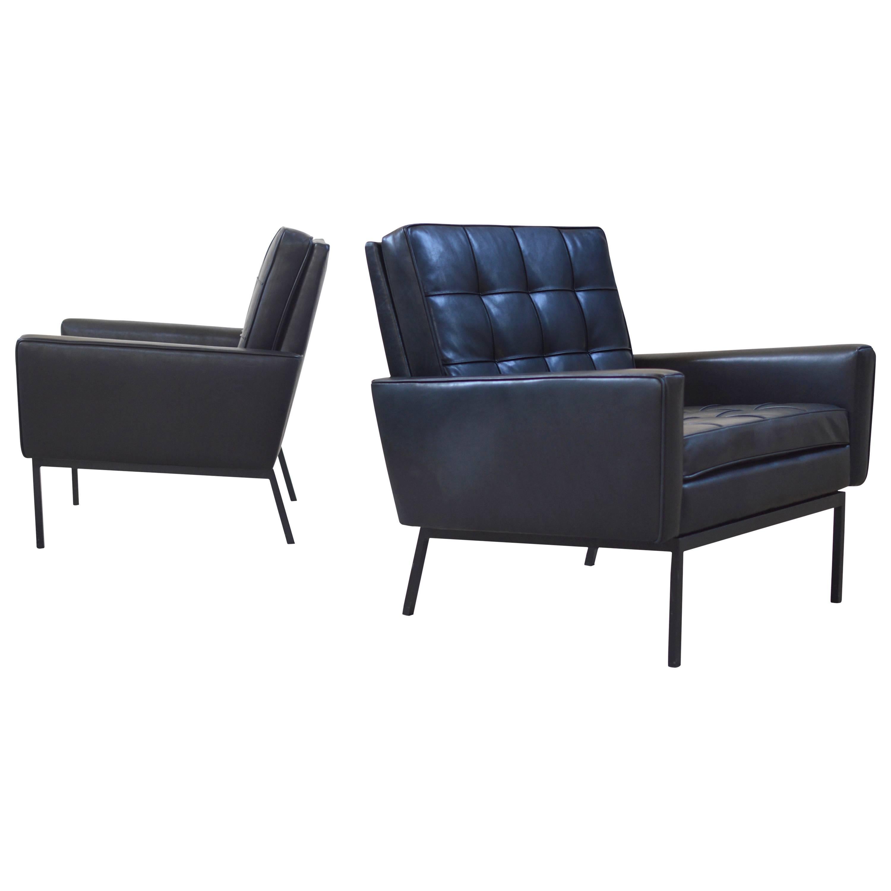 Pair of Florence Knoll Leather model 65A Arm Chairs