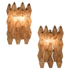 Pair Carlo Scarpa for Venini 'Poliedri' wall lights. Italy circa 1960