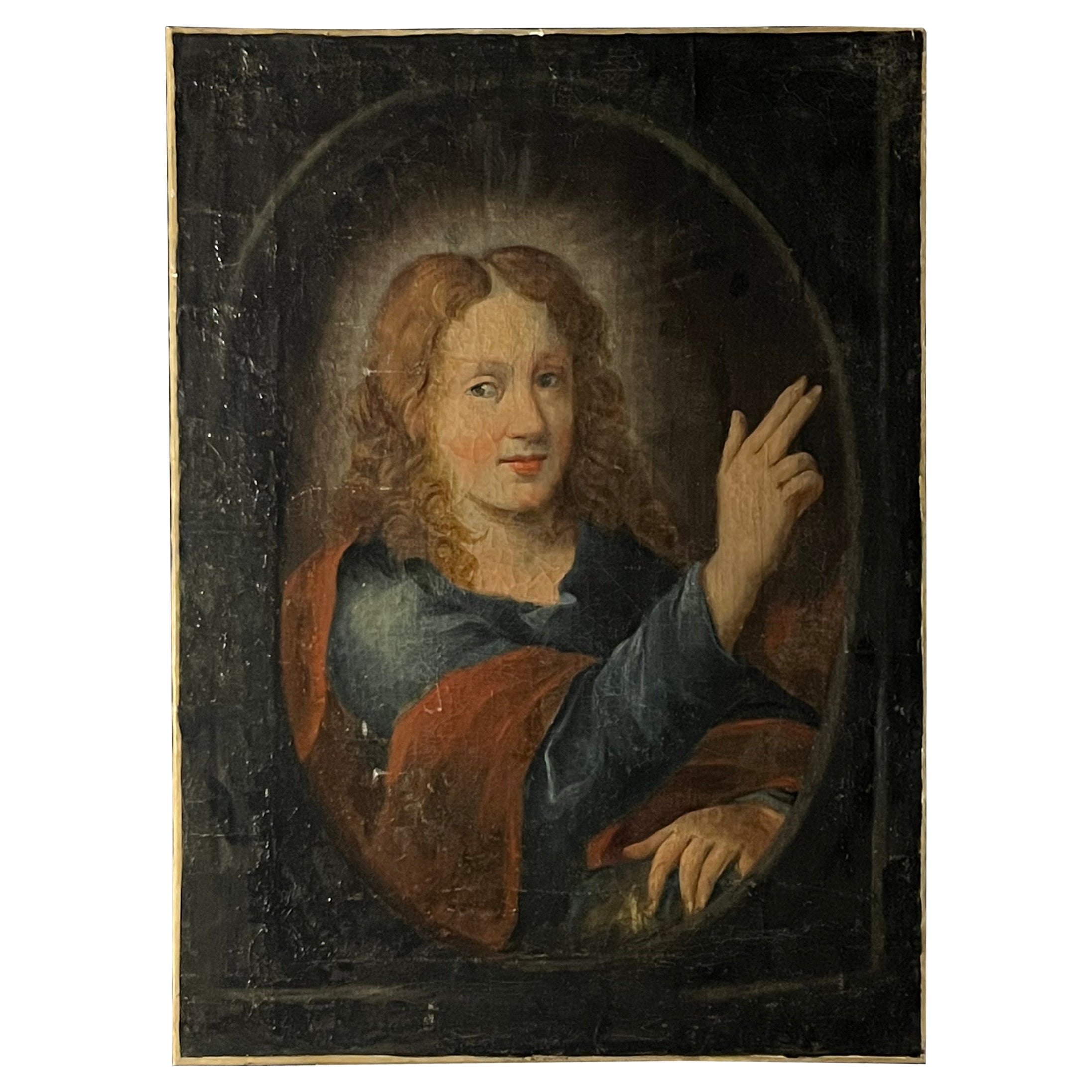 Portait de jesus huile sur toile Fin 17 ème début 18 ème