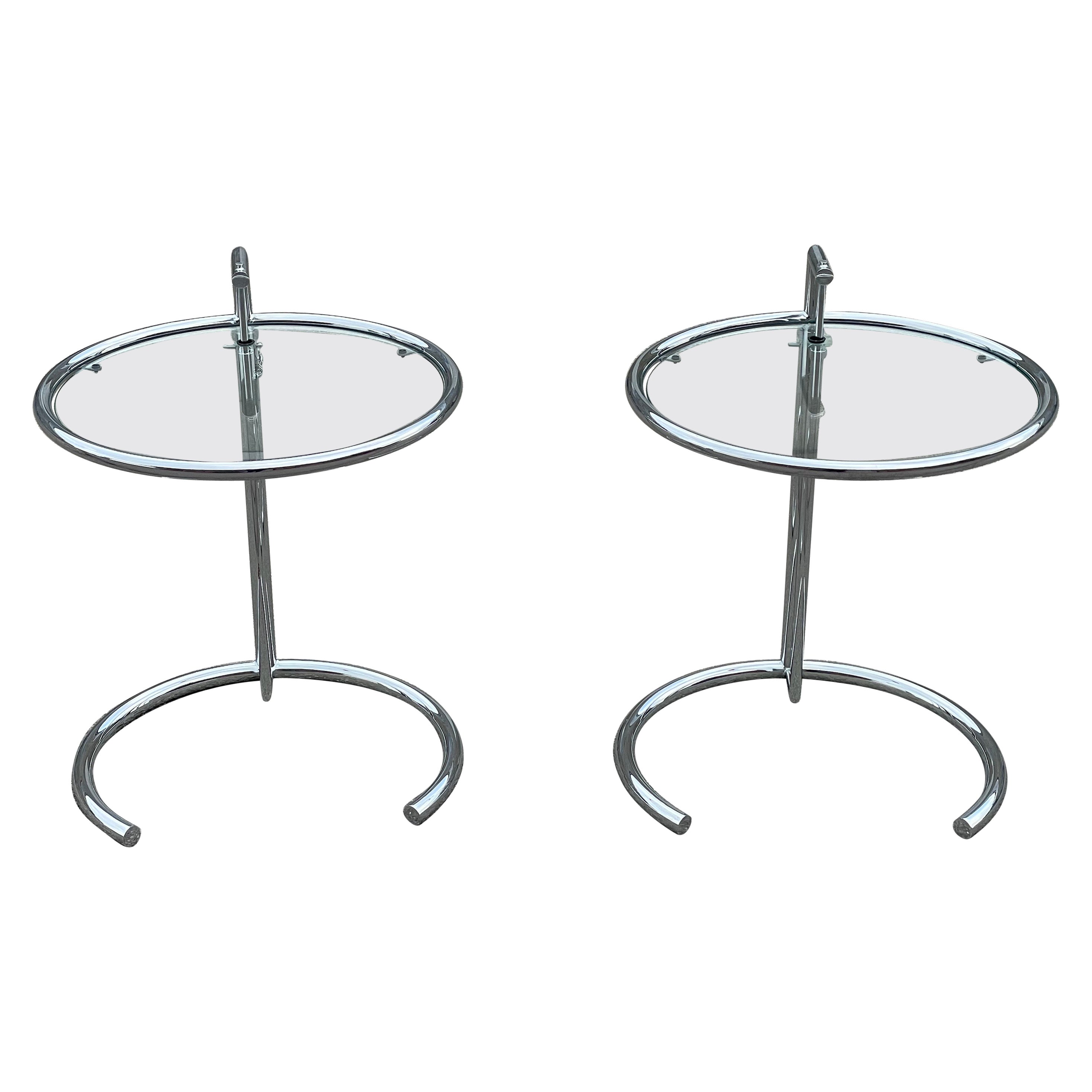 An adjustable set of 1980´s sidetables or Night Stands in chrome and glass For Sale