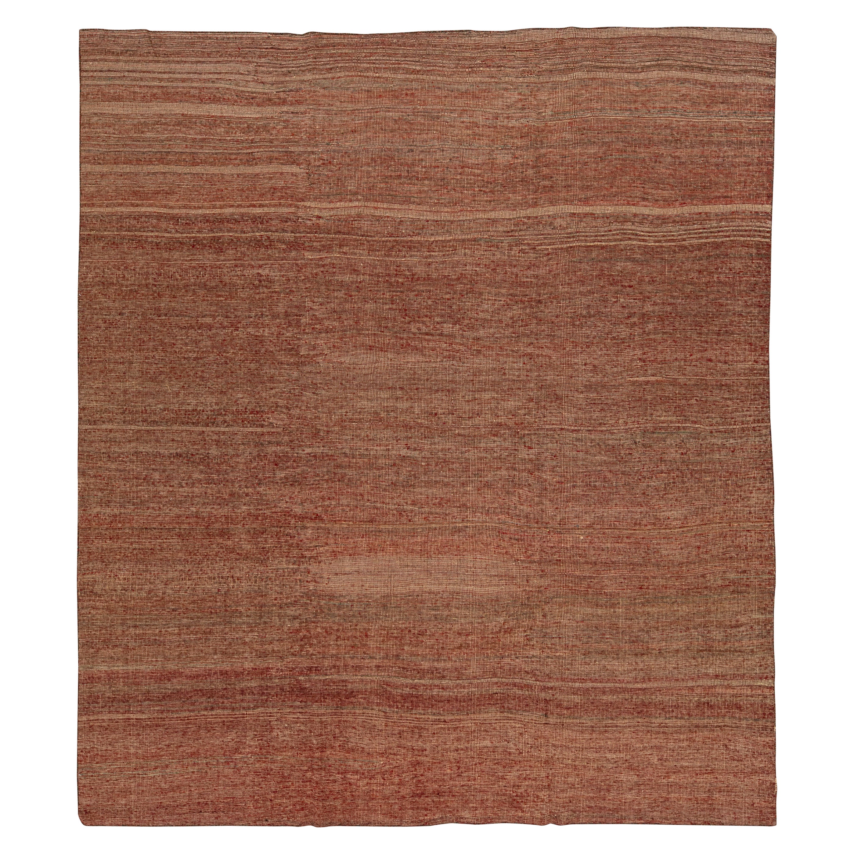 Moderner Flachgewebter Wollteppich in Zimmergröße, handgefertigt in Rot und Beige mit starkem Design