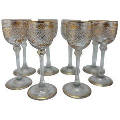 Juego de 8, Copas de Vino Francesas de Cristal Dorado Foliado Estilo de Val St. Lambert