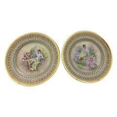 Paar, antike Royal Vienna "Labors von Amor" Porzellan 9,5 "Platten