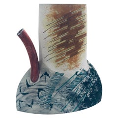 Postmodern Memphis Design Art Ceramic Decanter Vase, Signed TL