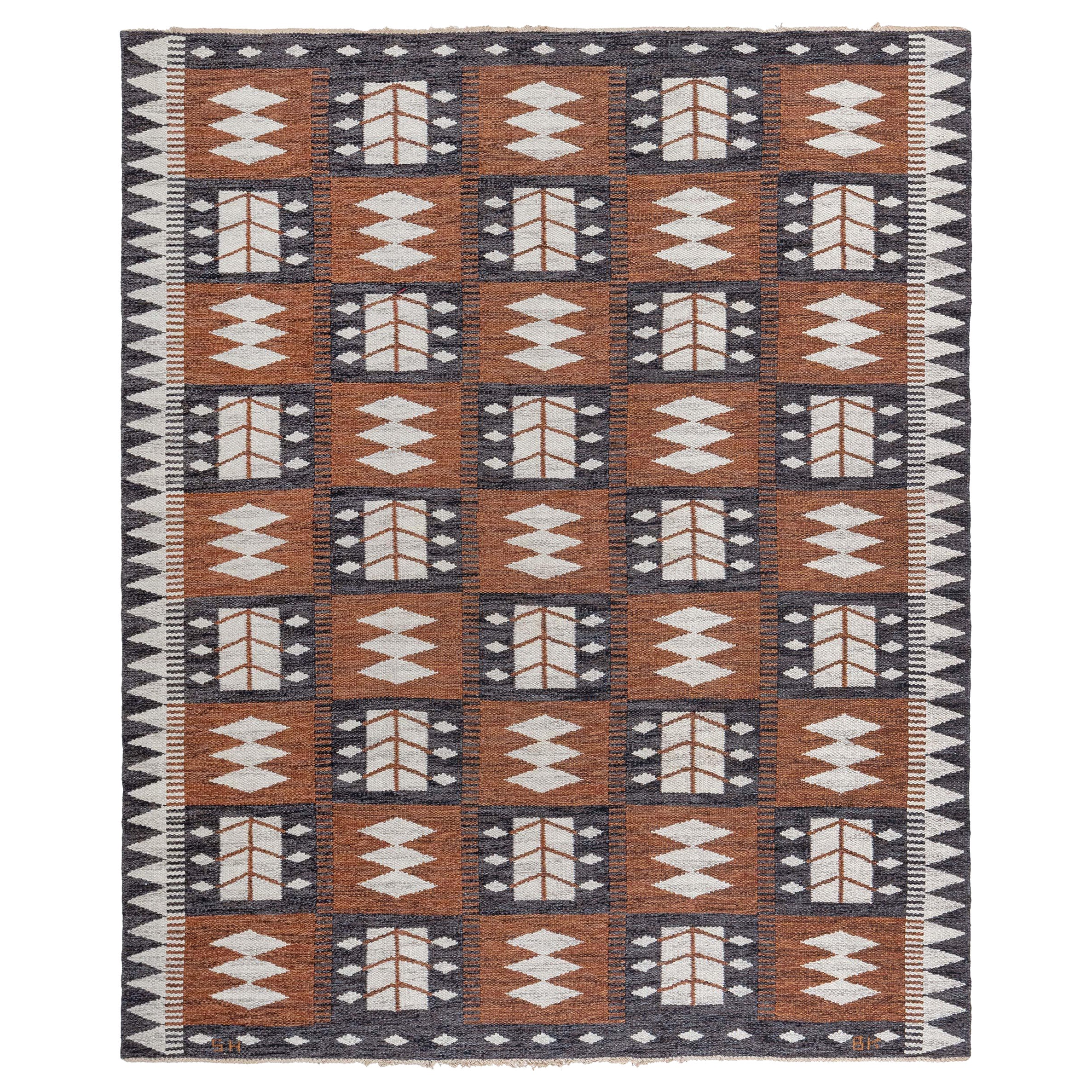 Doris Leslie Blau Vintage Swedish Flat Woven Rug by Berit Koenig For Sale