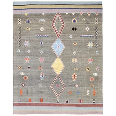 Modern Simple Tribal Hand Knotted Wool Rug 8'x9'10''