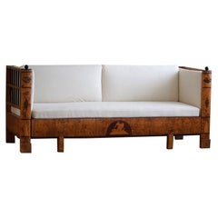 Antique 19th Century Karl Johan Empire Sofa in Birch, Swedish Cabinetmaker