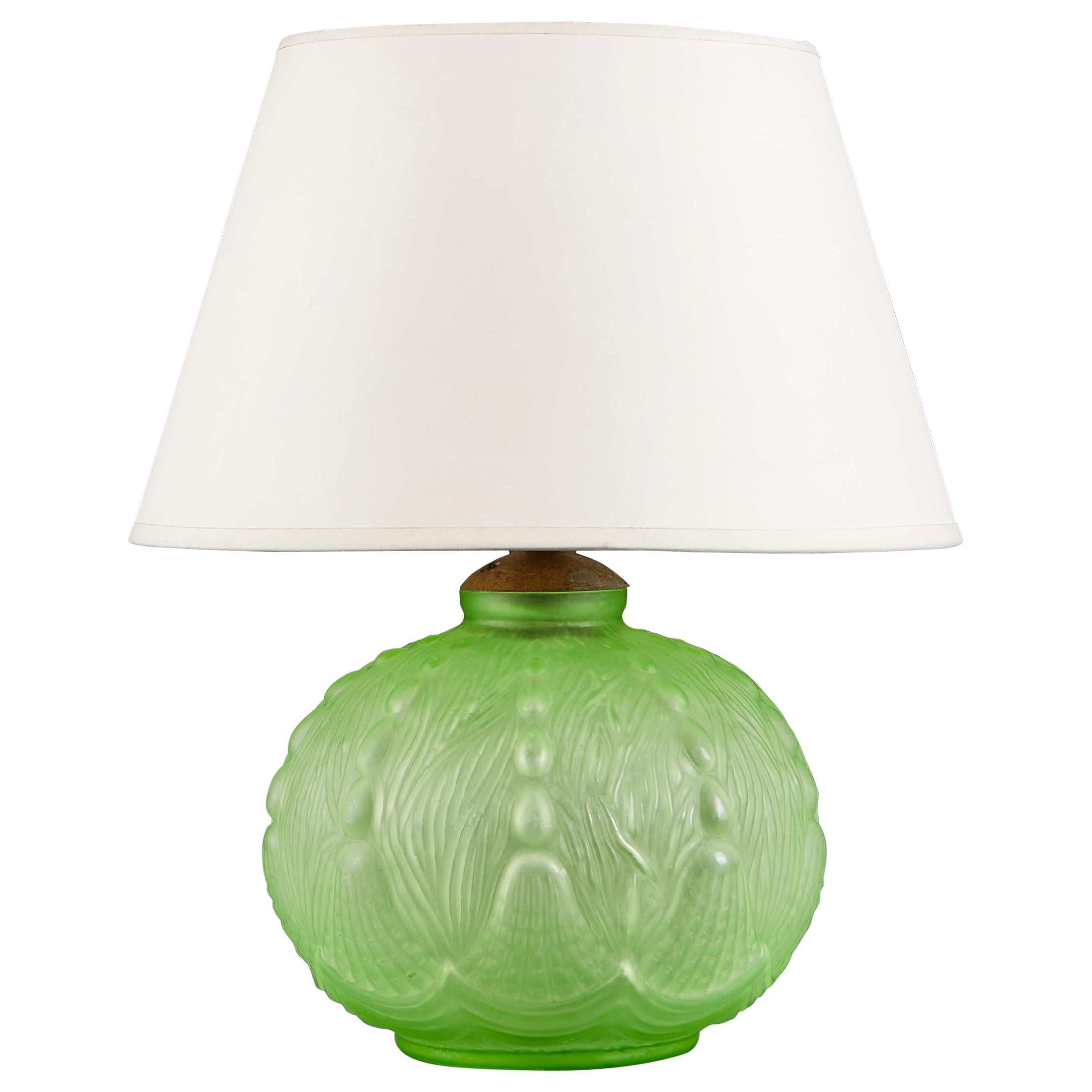 A Green Glass Art Deco Table Lamp