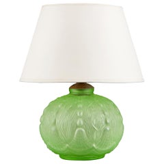 Antique A Green Glass Art Deco Table Lamp