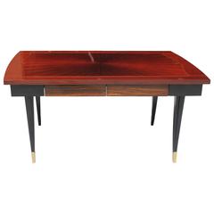 Grand Scale French Art Deco Two-Drawer Exotic Macassar Ebony Writing Desk, 1940s