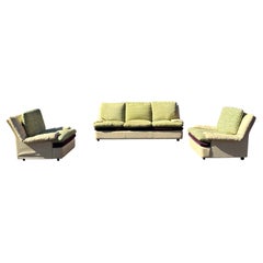 Post Modern Roche Bobois Beige Leather Purple Green Zebra Sofa and Chairs
