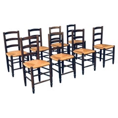 Chaises de salle à manger en jonc, design provincial français des années 1940