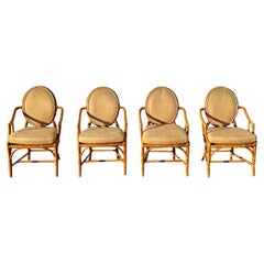 1980s McGuire Beige Gold Herringbone Rattan Chairs, Set of 4
