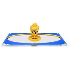 Antique Jewelry Stand Custom Made of Gilt Bronze, Blue Porcelain and Lucite