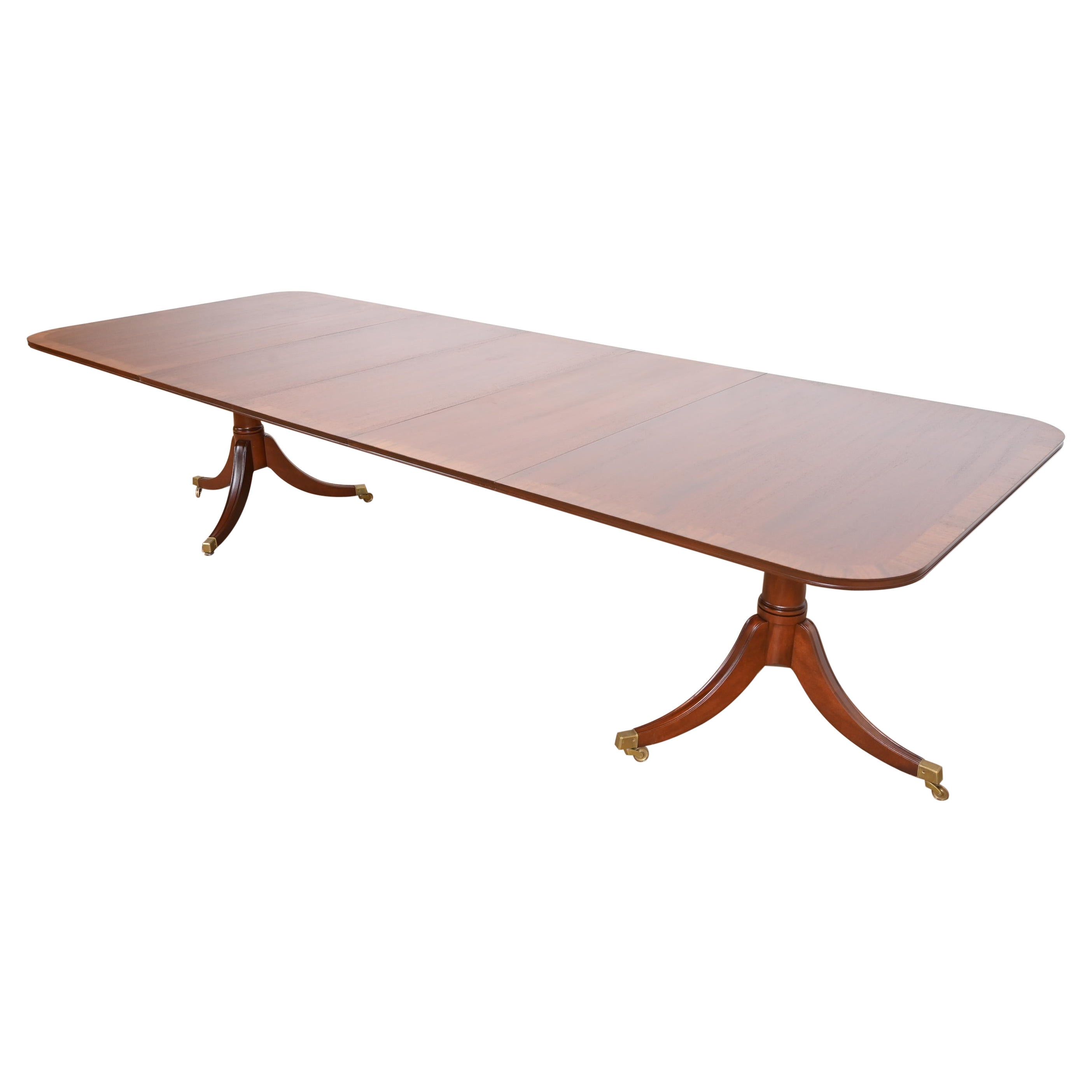 Table de salle à manger géorgienne à double piédestal en acajou Saybolt Cleland, récemment restaurée