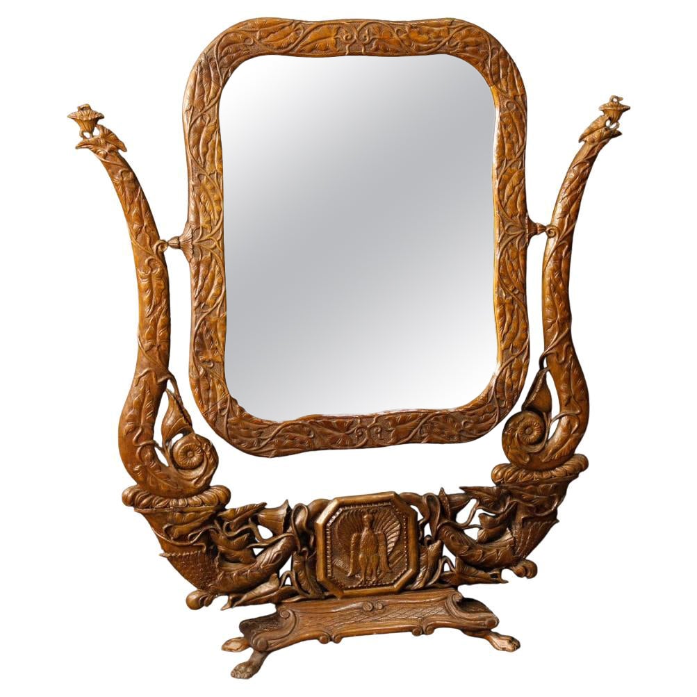 miroir de cheval Art Nouveau français en bois de hêtre du 20e siècle, 1900 en vente