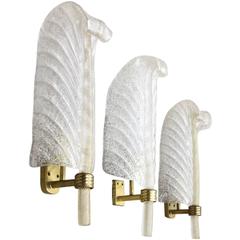 Three Murano "Barovier & Toso" Gold and Clear Pulegoso Leaf Wall Sconces