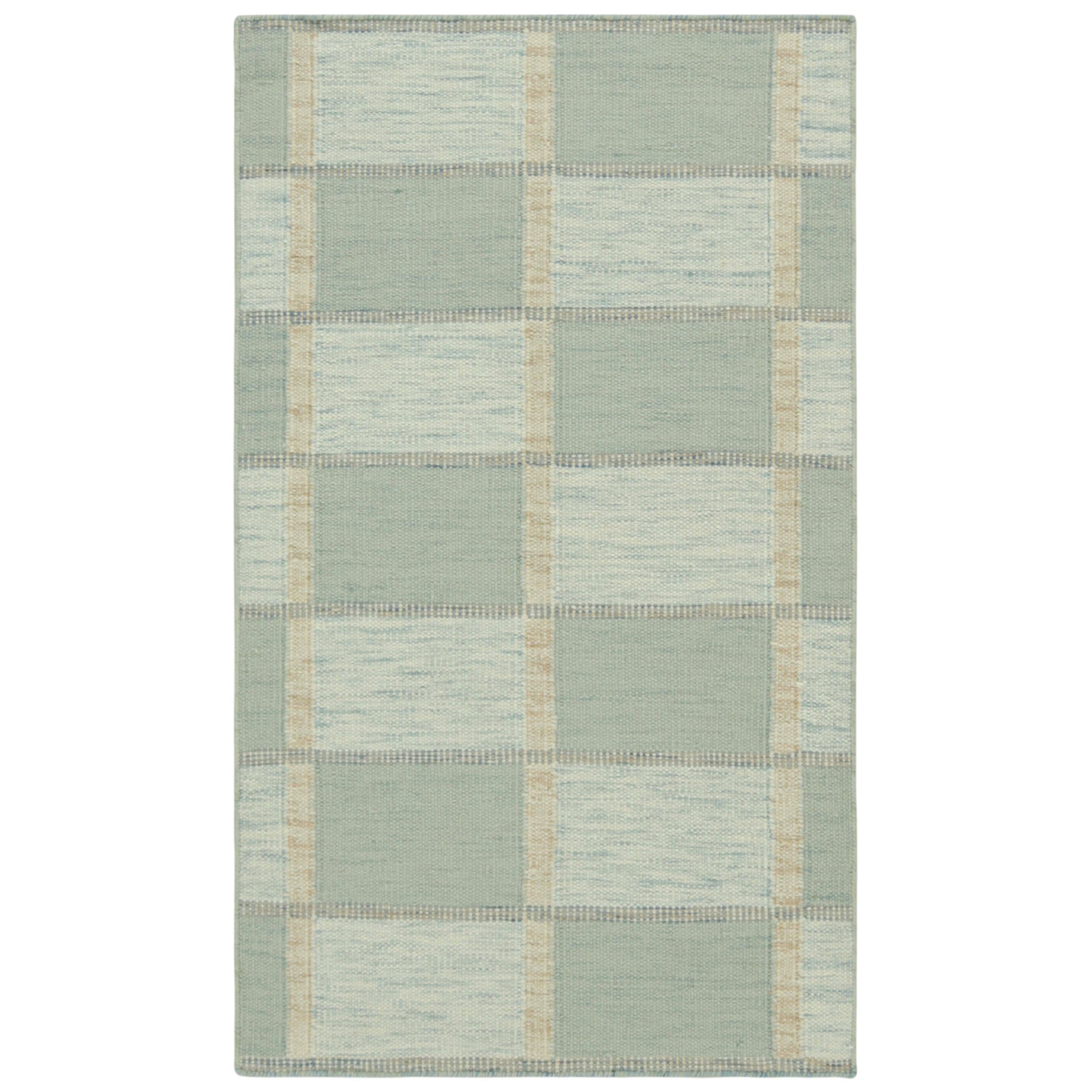 Rug & Kilim’s Scandinavian Style Rug with Seafoam Blue Geometric Patterns
