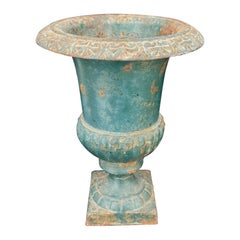 French Cast Iron Green Painted Garden Urn Planter