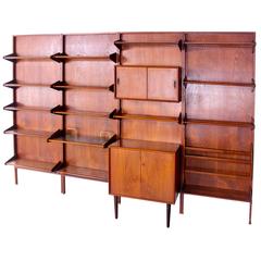 Retro Expansive Danish Modern Teak Wall-Mounted Unit Designed by Arne Hovmand Olsen