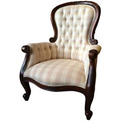 Vintage Style Armchair Button Back Shabby Chic Walnut, 20th Century