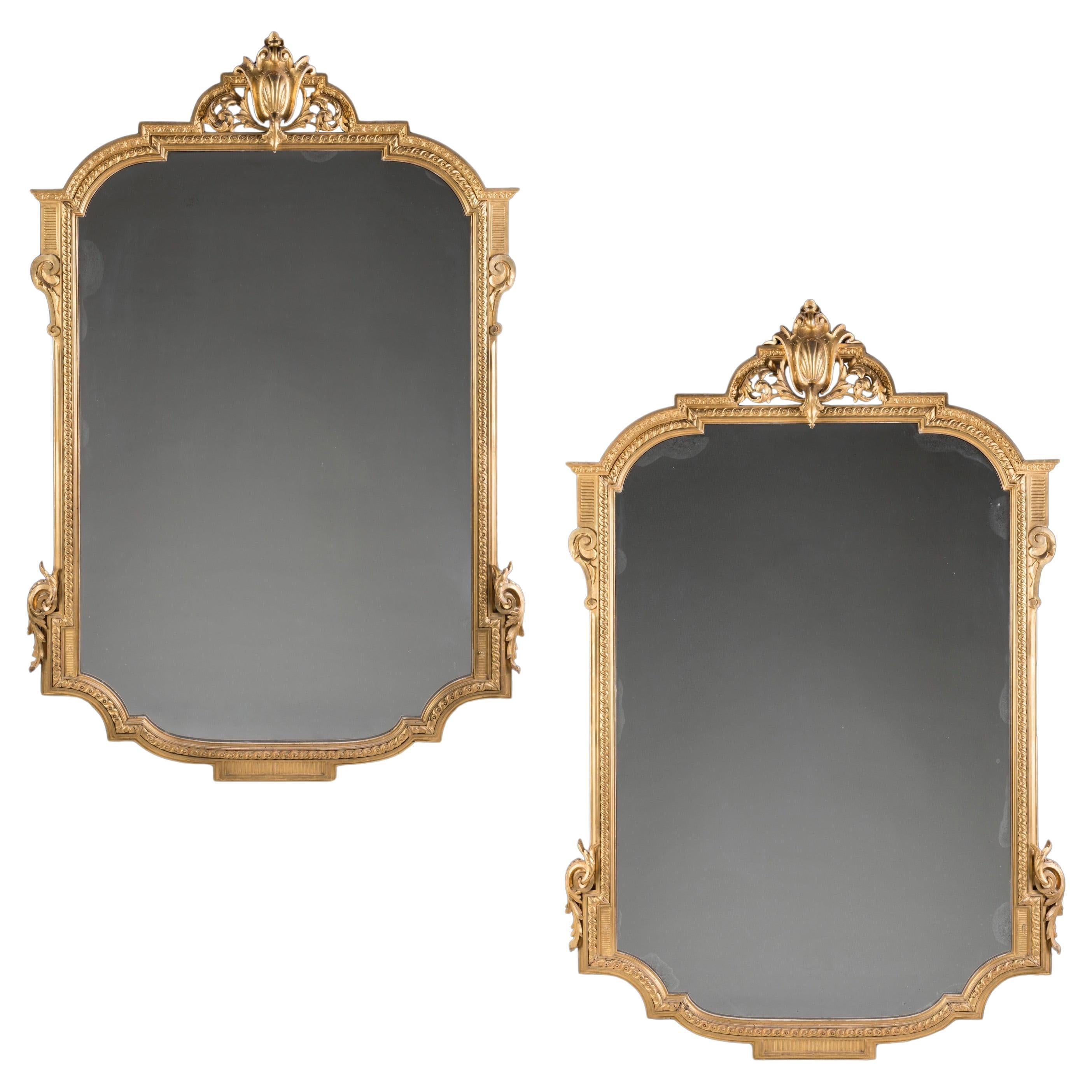 Pair of Large 19th Century Carved Giltwood Mirrors by Charles Andrea Nosotti