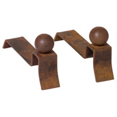 Minimalist Wrought Iron Andirons by Jacques Adnet - France 1940's