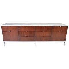 Vintage Florence Knoll for Knoll Rosewood Credenza with Carrara Marble Top
