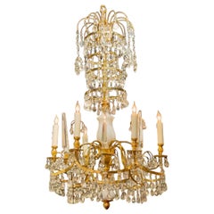 Antique Early 20th Century Baltic Gilt Brass and Milk Glass Chandelier with 6 Lights