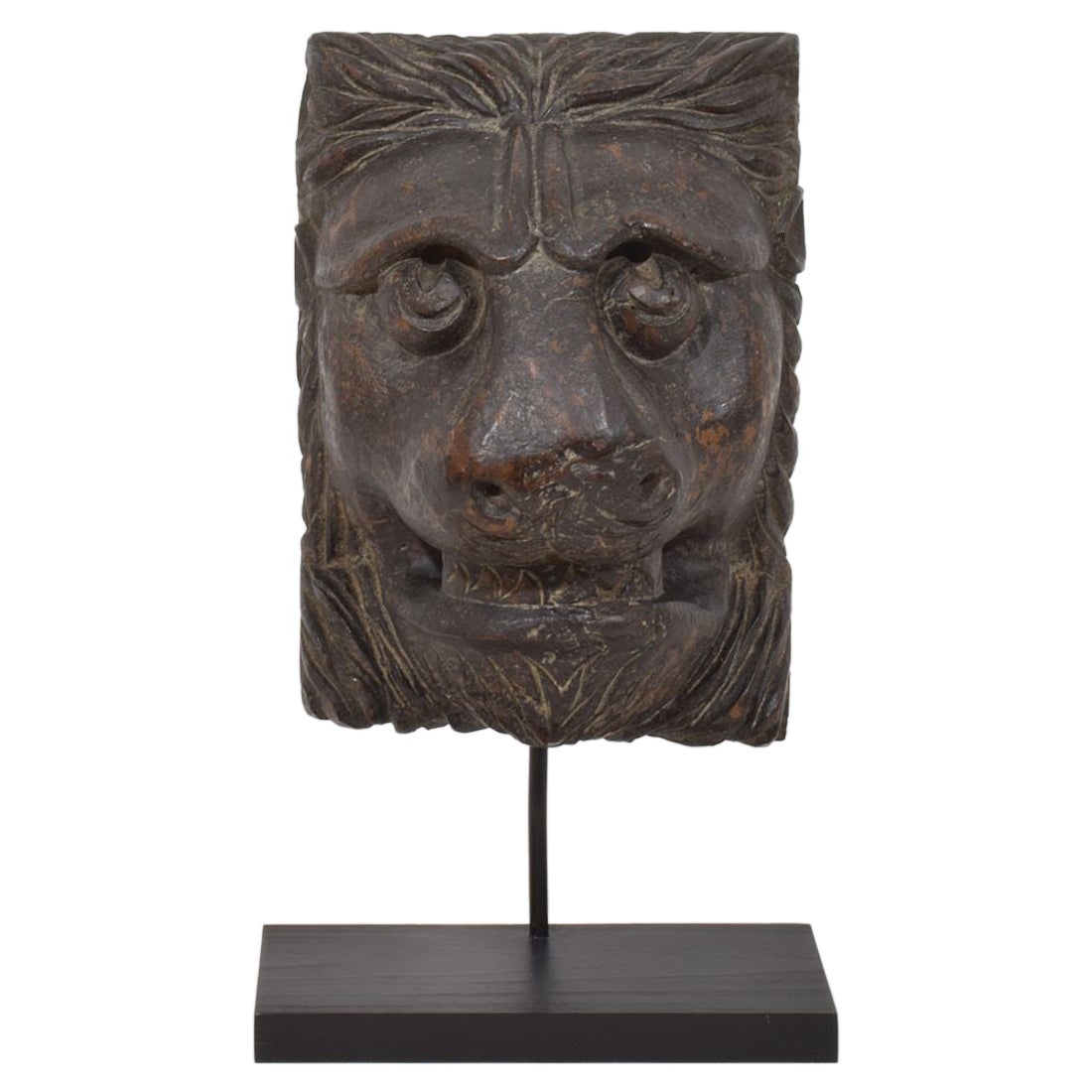 Tête de lion française en bois sculpté du 17e-18e siècle