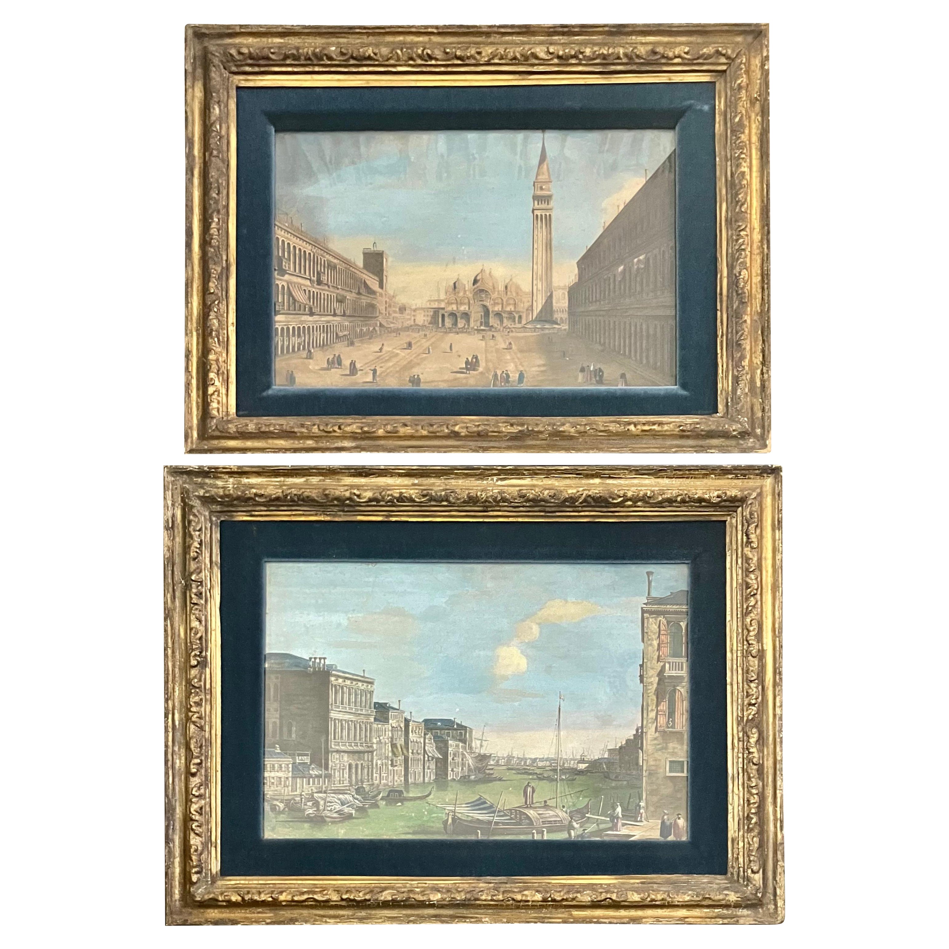 Pair Hand-Colored Venetian Engravings after Canaletto
