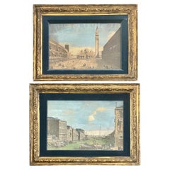 Pair Hand-Colored Venetian Engravings after Canaletto