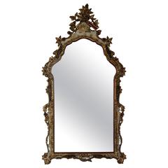 Italian Giltwood Carved Mirror with Asian Motif
