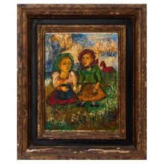 David Burliuk "2 Women & Red Horse" Oil on Canvas