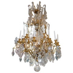 French Baccarat Dore' Bronze and Crystal Electrified / Candle Chandelier, C 1820