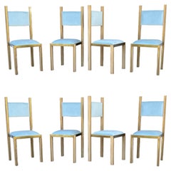 Paolo Barracchia Oak and Brass 8 Dining Chairs