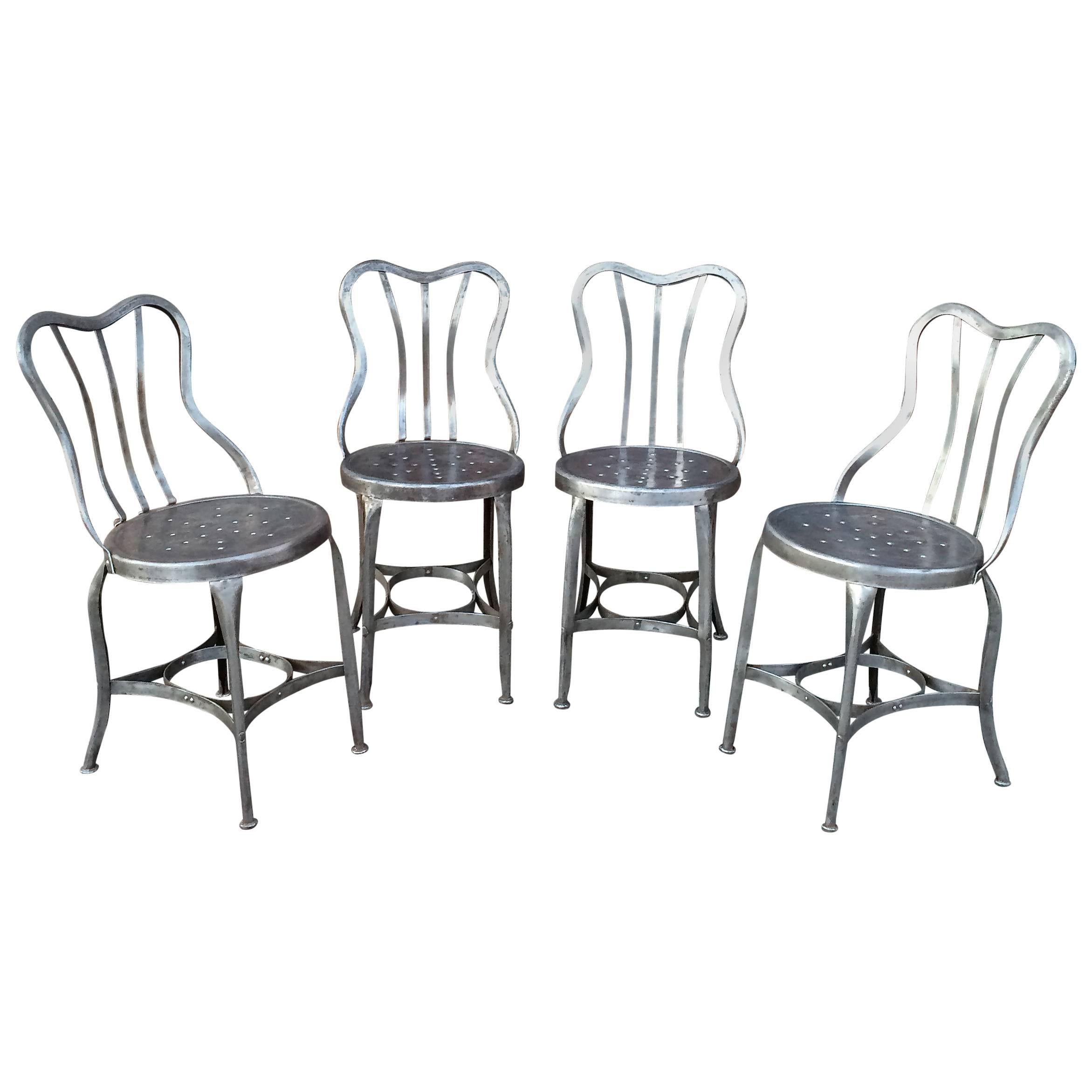 Pair Of Industrial Brushed Steel Toledo Café Chairs