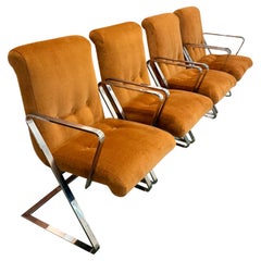 Vintage A l set of 4 cantilevered a shaped dining chairs by Chromcract in brown velvet