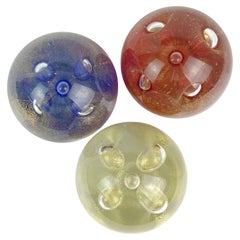 Barbini Murano Red Blue Gold Flecks Italian Art Glass Bubble Design Presse-papiers