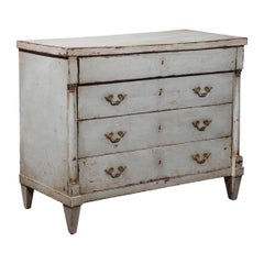 18th Century Painted French Empire Style 4 Drawer Commode in Pale Blue